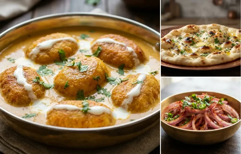 Egg Malai Kofta with Butter Naan and Onion Salad