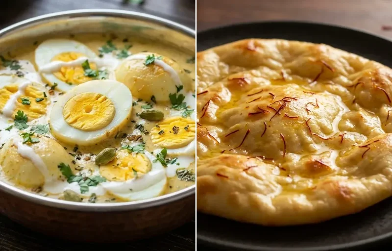 Egg Malai Masala with Saffron Sheermal