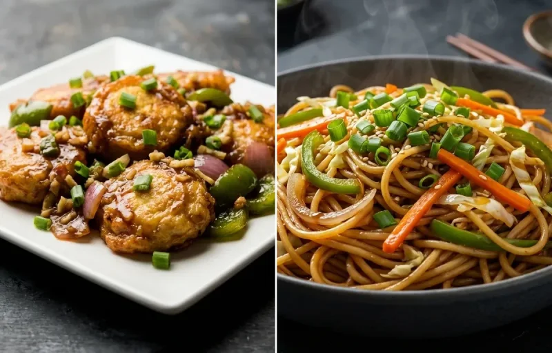 Egg Manchurian Dry with Vegetable Hakka Noodles
