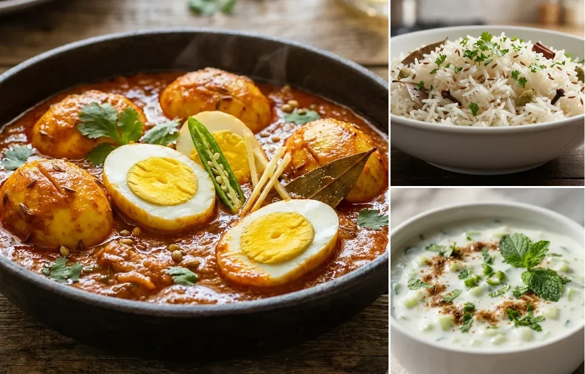 Egg Masala Curry with Cucumber Raita