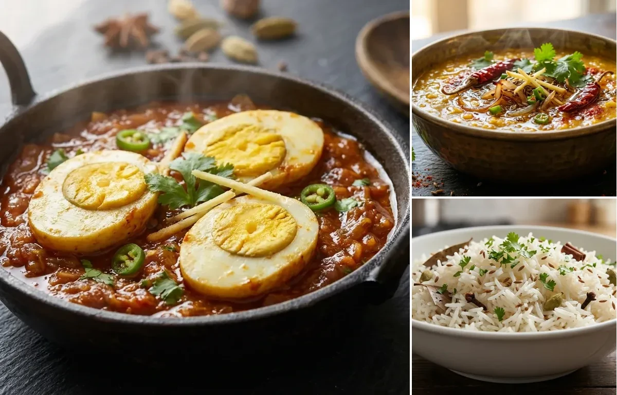 Egg Masala Fry with Dal Tadka