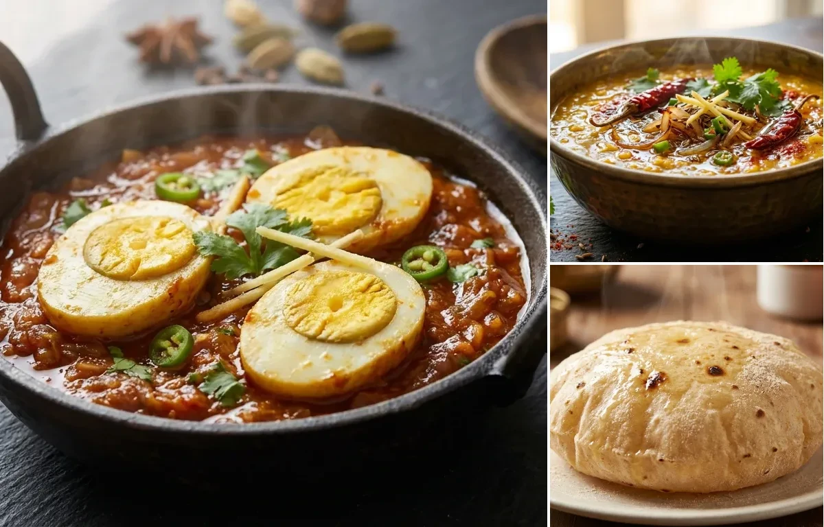 Egg Masala Fry with Dal Tadka and Phulka