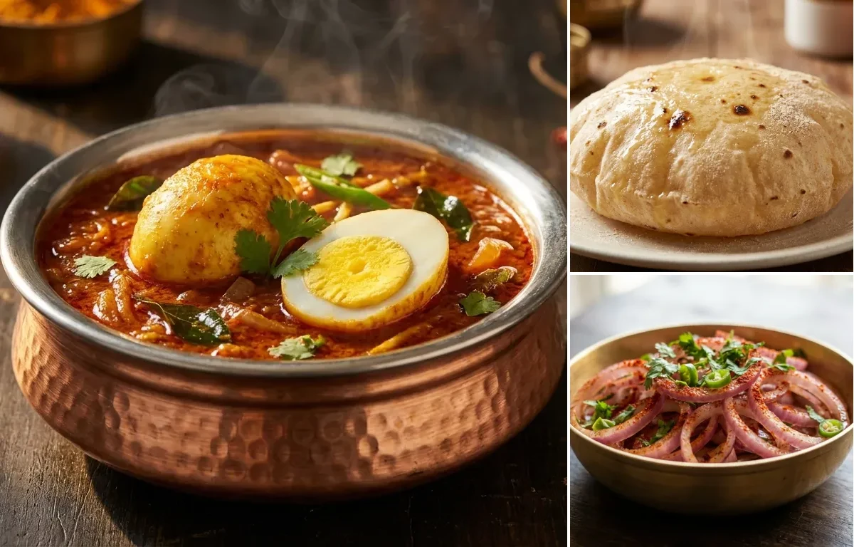 Egg Masala with Phulka and Onion Salad