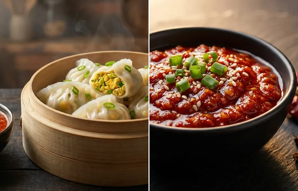Egg Momos with Schezwan Dip