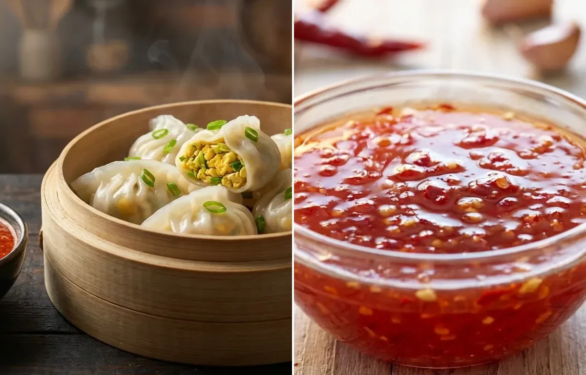 Egg Momos with Sweet Chili Sauce