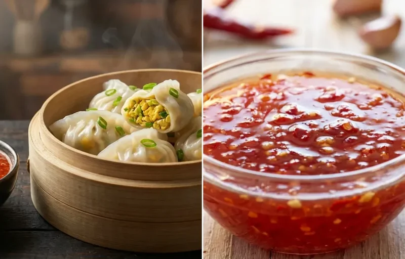 Egg Momos with Sweet Chili Sauce