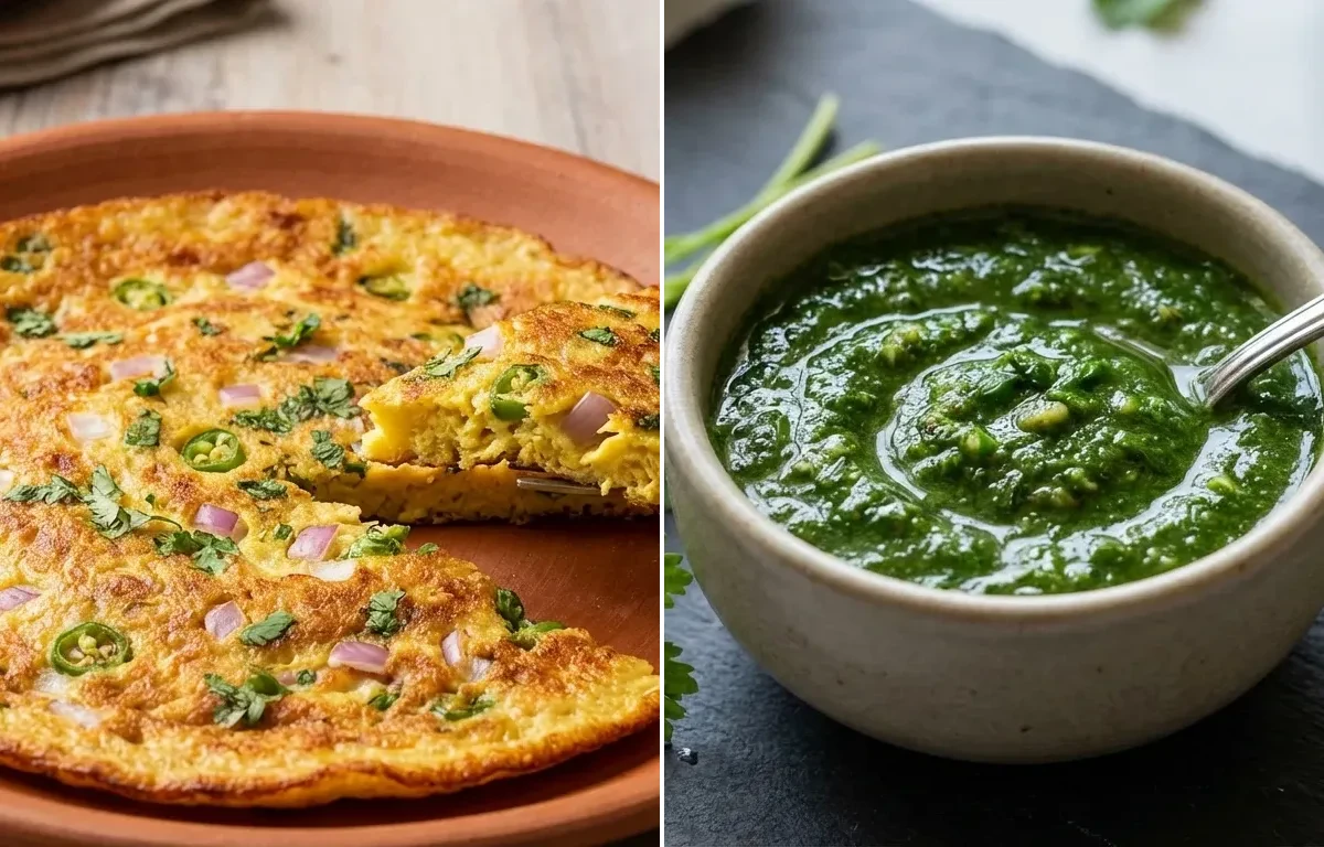 Egg Moong Dal Cheela with Coriander Mint Chutney