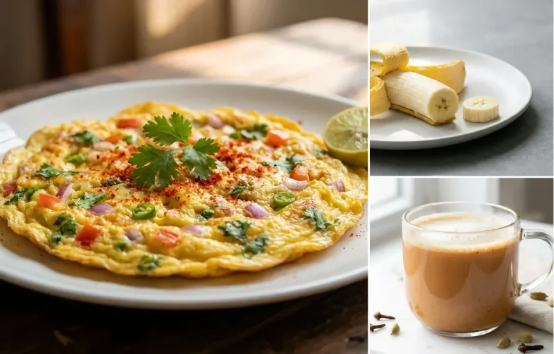 Egg Omelette with Banana with Masala Chai