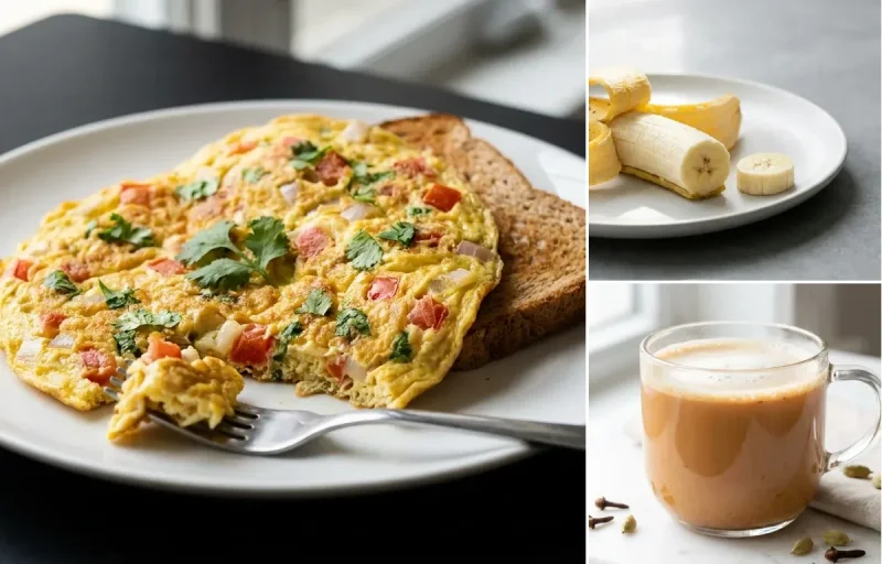Egg Omelette with Brown Bread with Banana with Masala Chai