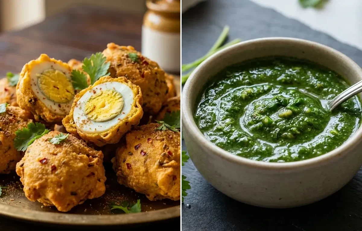 Egg Pakora with Coriander Mint Chutney