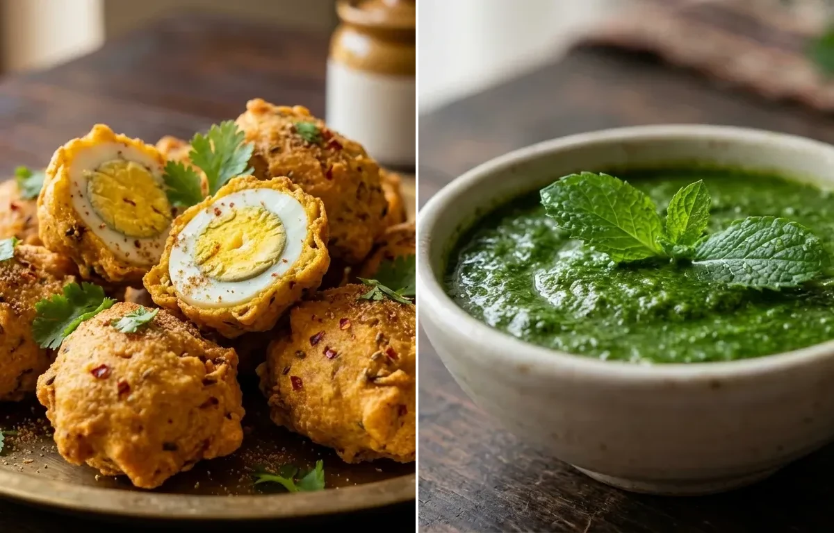 Egg Pakora with Mint Chutney