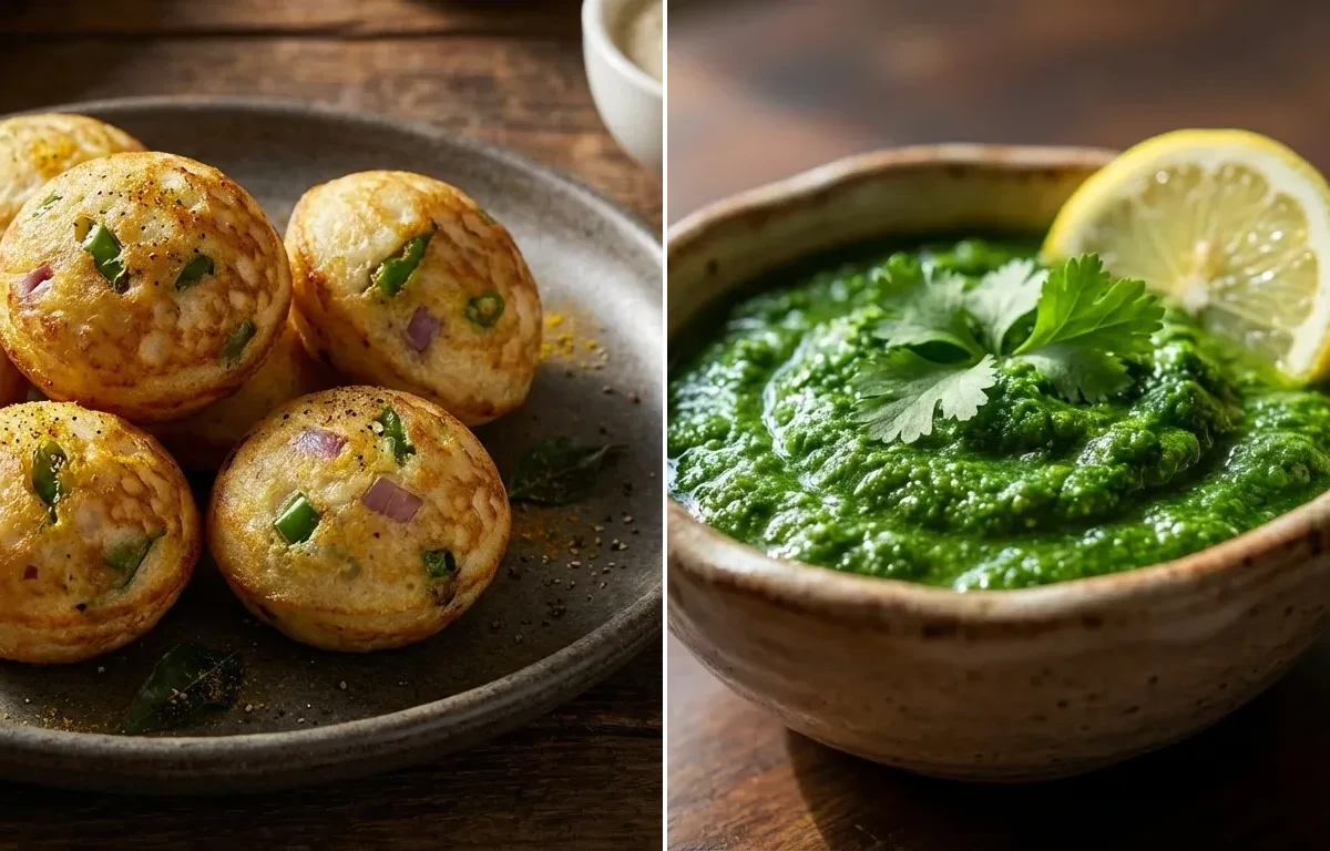 Egg Paniyaram with Coriander Chutney