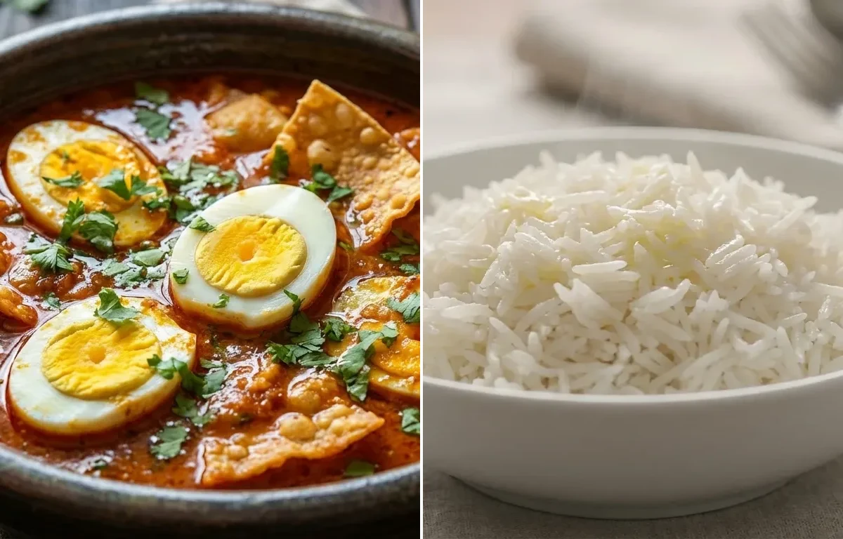 Egg Papad Curry with Steamed Basmati Rice