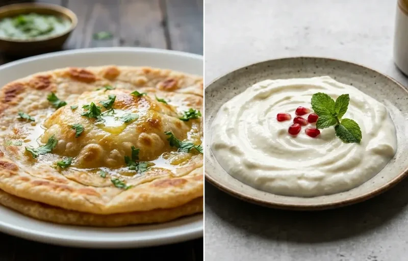 Egg Paratha (folded) + Curd