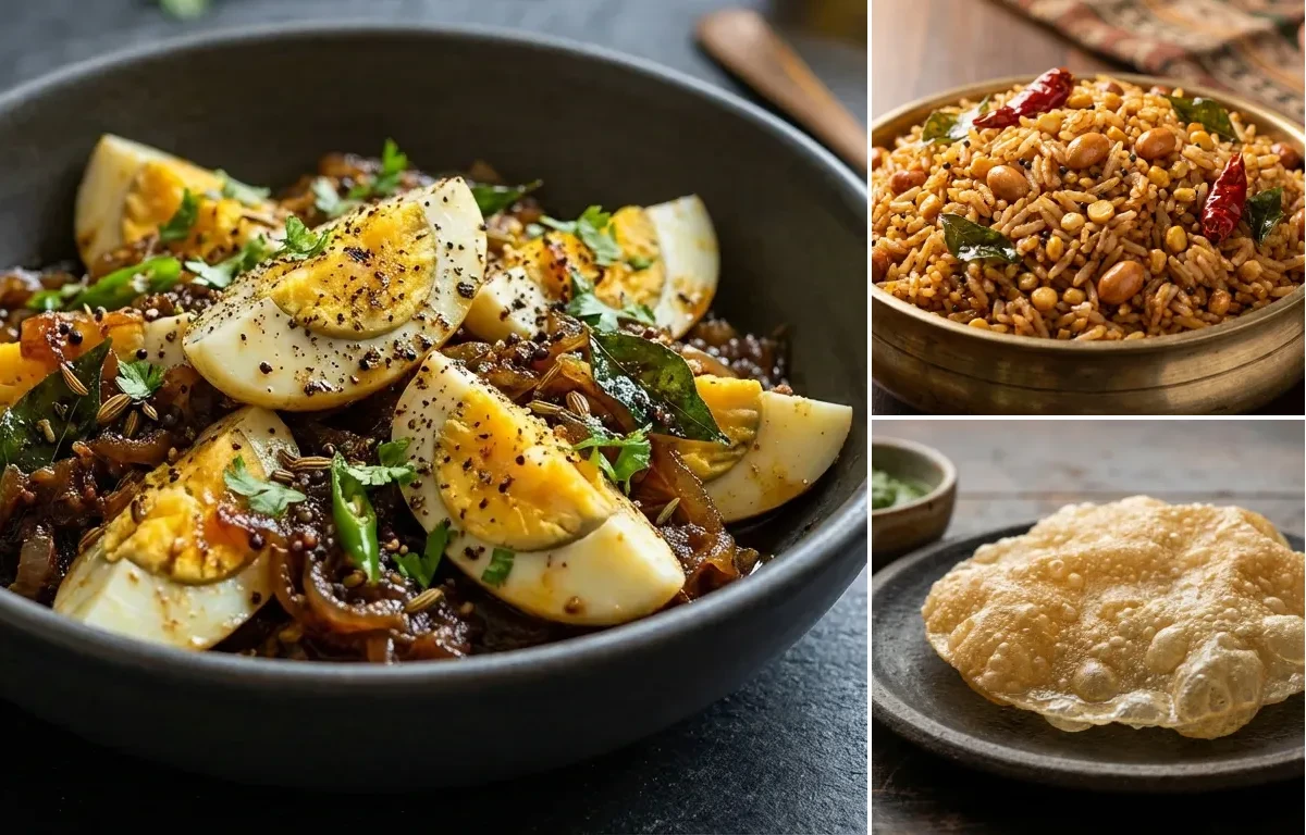 Egg Pepper Fry with Puliyodharai and Appalam