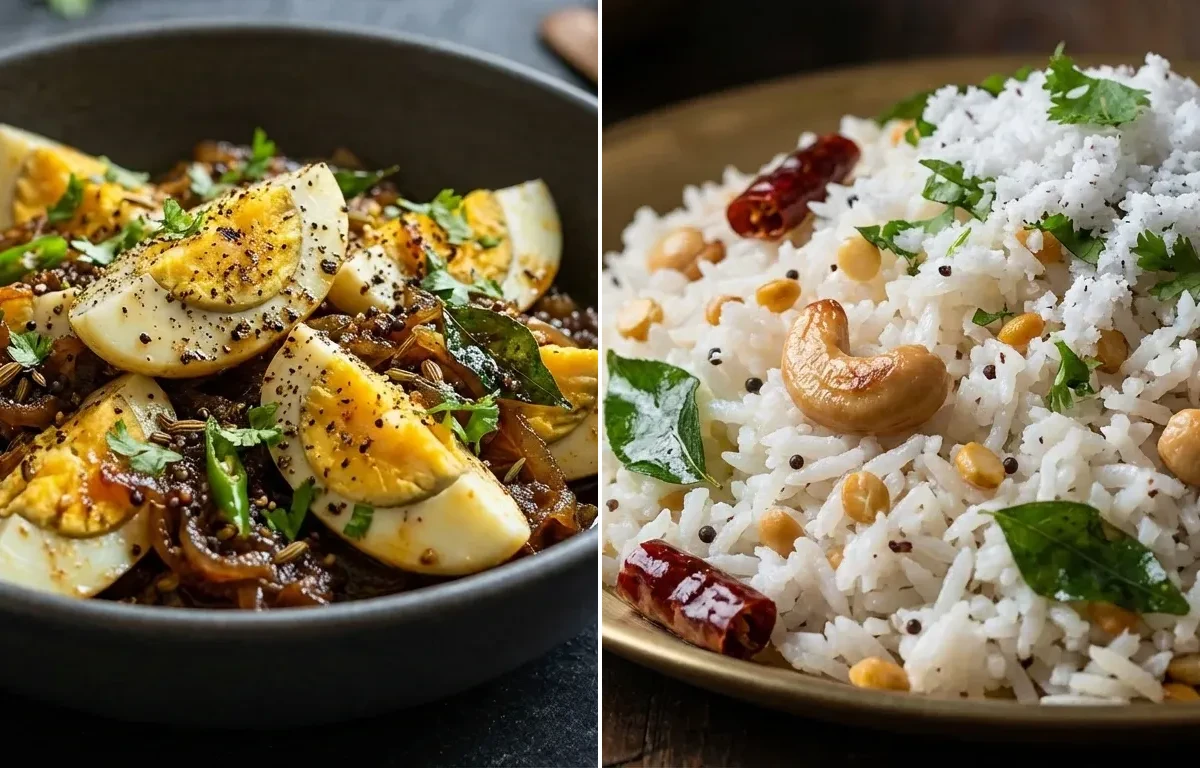 Egg Pepper Fry with Coconut Rice