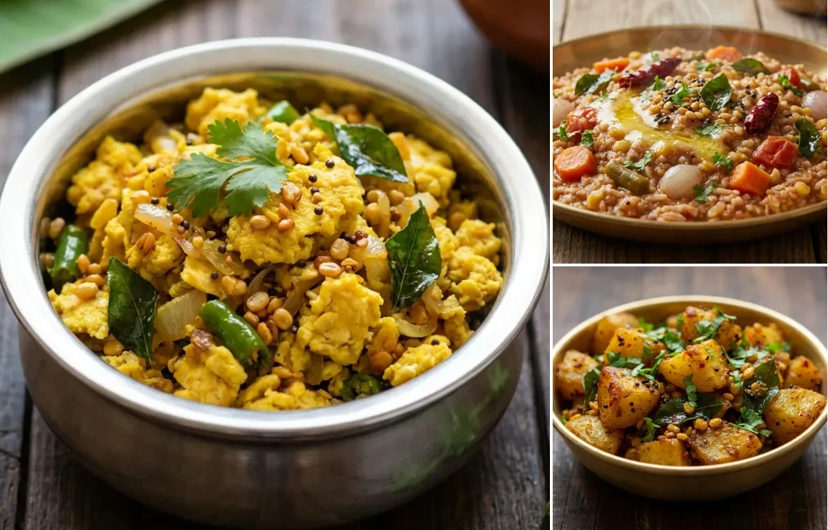 Egg Podimas with Sambar Rice and Potato Fry