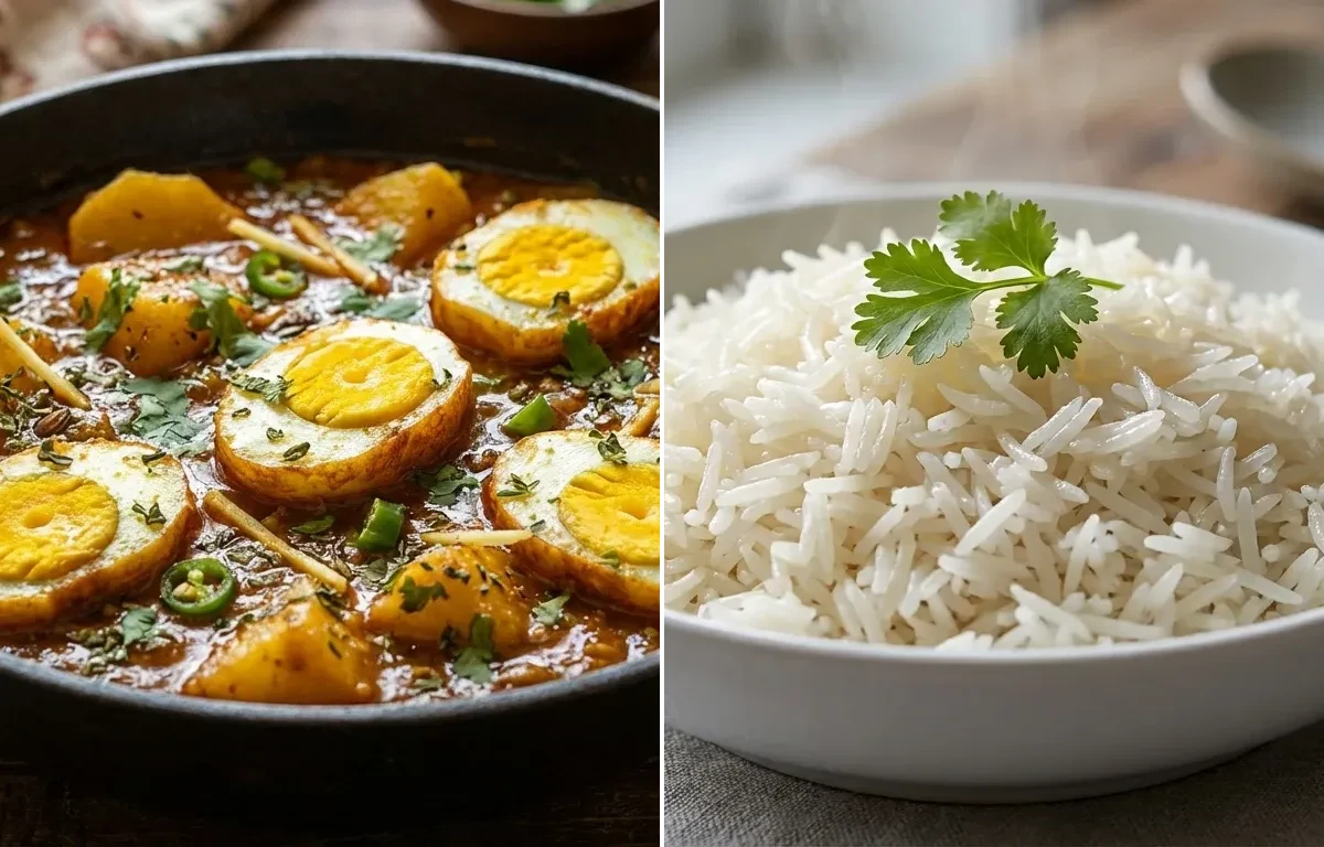 Egg Potato Curry with Boiled Rice