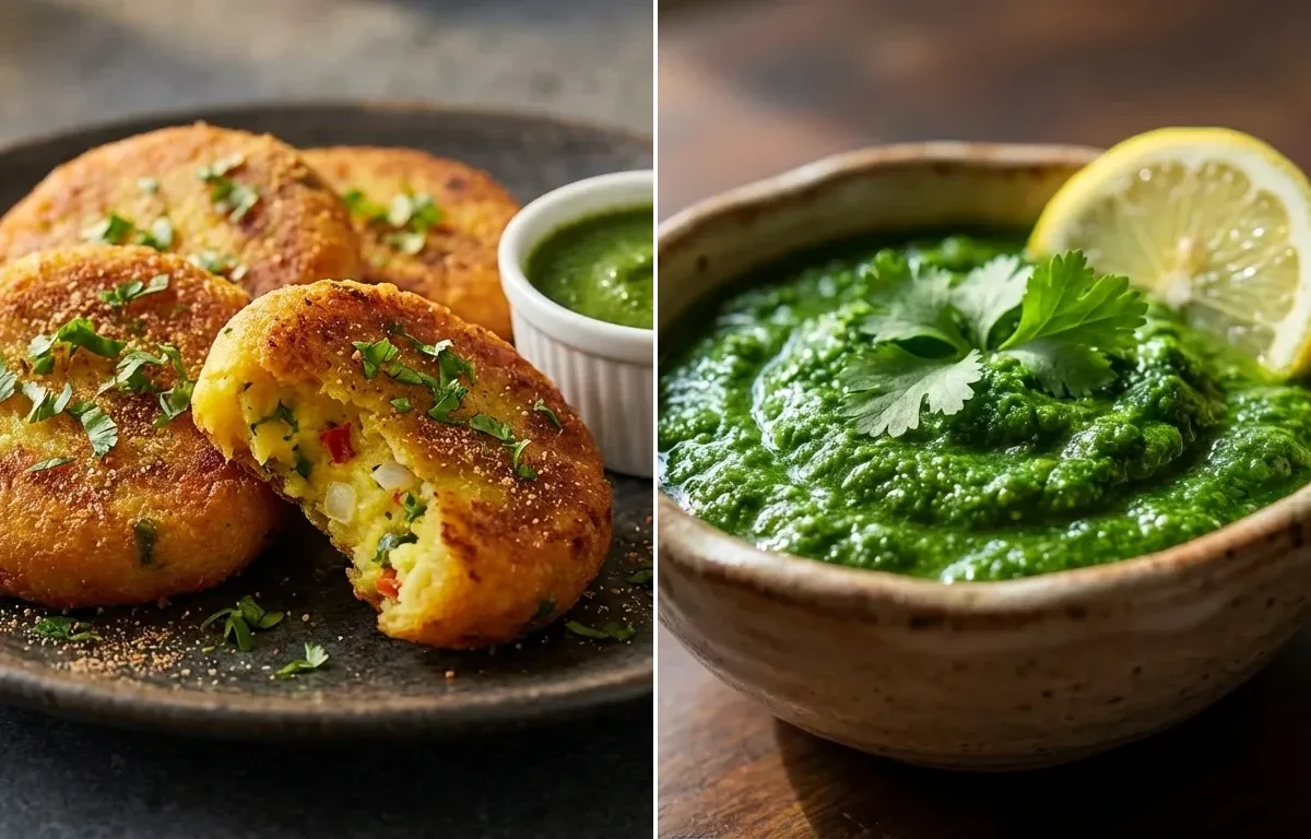 Egg Potato Tikki with Coriander Chutney