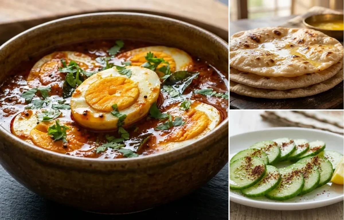 Egg Puli Munchi with Chapati and Cucumber Slices