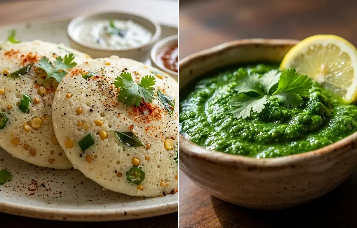 Egg Rava Idli with Coriander Chutney