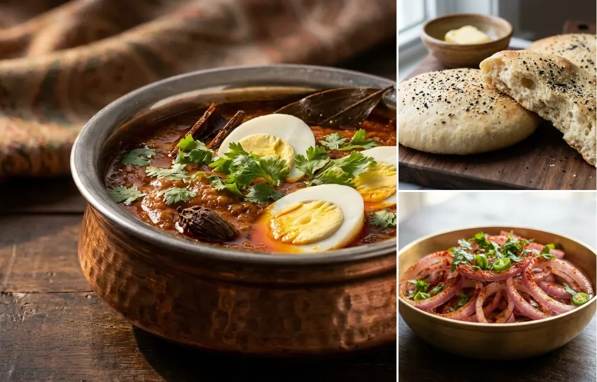 Egg Rogan Josh with Lavasa Bread and Onion Salad
