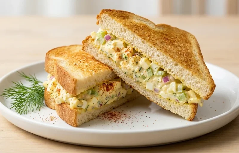 Egg Salad Sandwich with Tofu Cubes Light Saute and Smashed Chickpea Toast