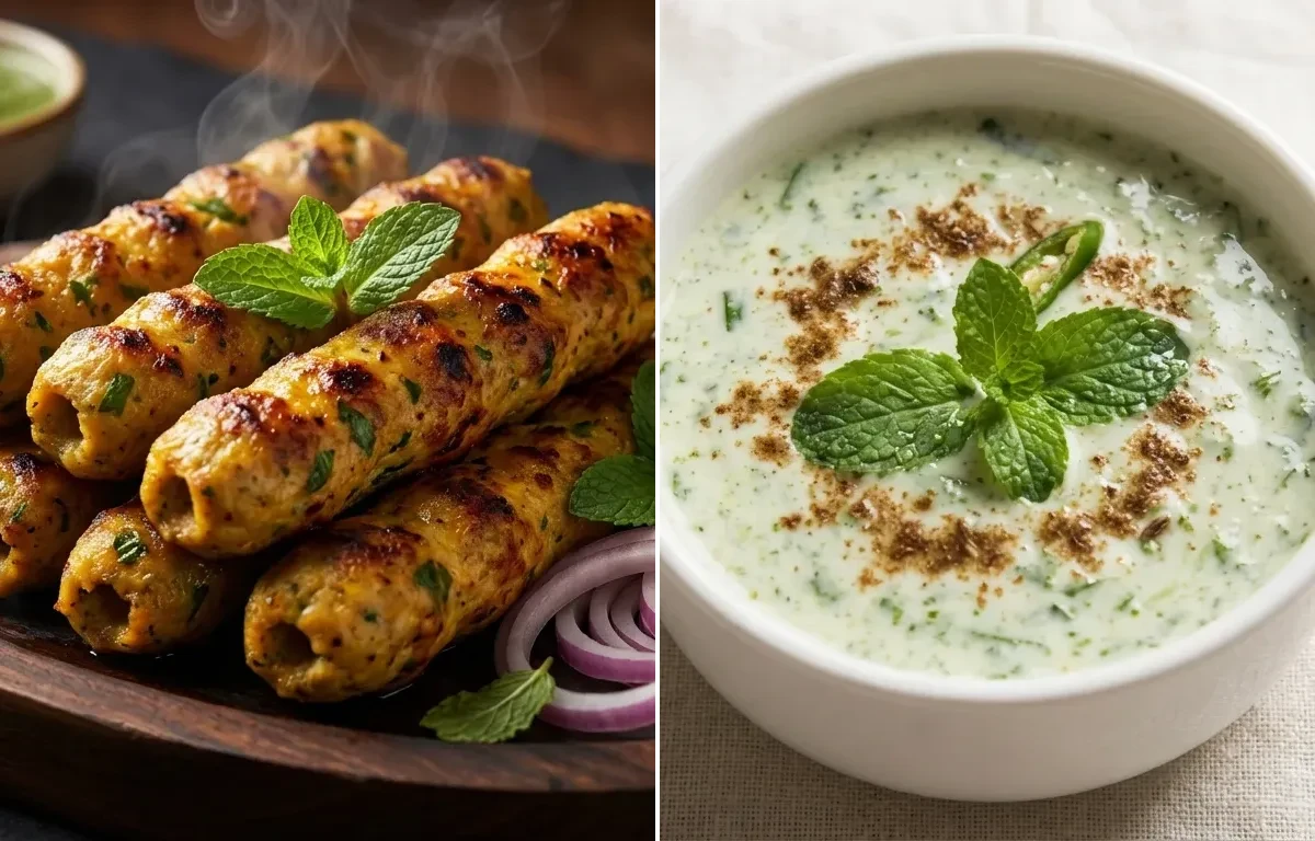 Egg Seekh Kebab with Mint Raita