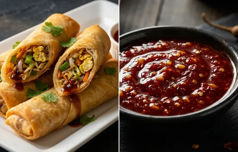 Egg Spring Roll with Schezwan Sauce