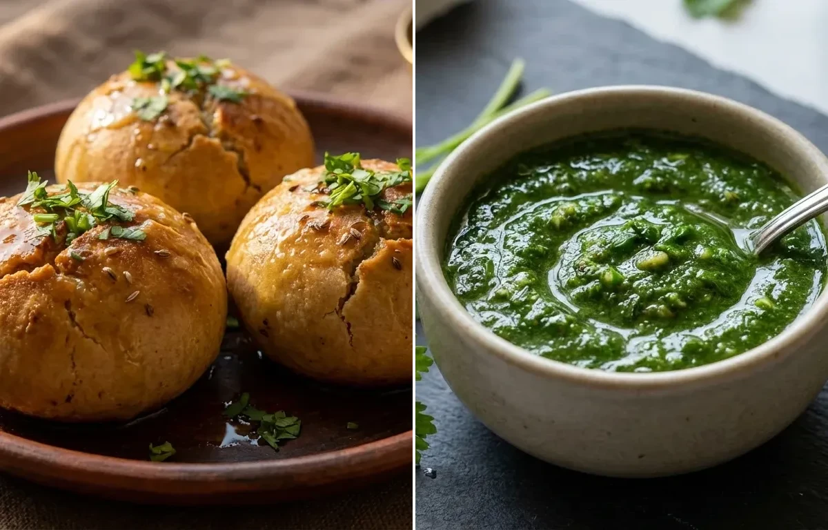 Egg Stuffed Litti with Coriander Mint Chutney