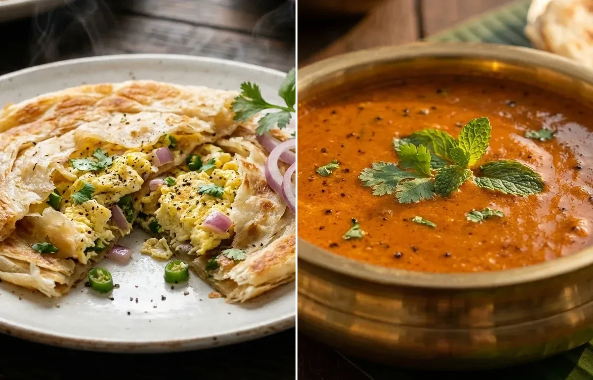 Egg Veechu Parotta with Plain Salna