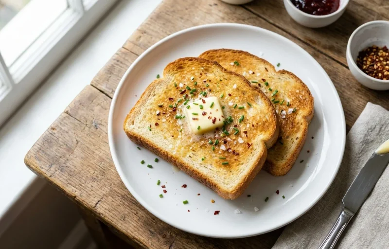 Egg White Omelet with Toasted White Bread and Sautéed Bell Peppers