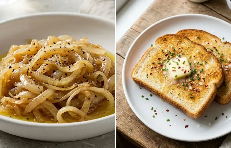 Egg White Scramble, Sauteed Onions and Toasted White Bread
