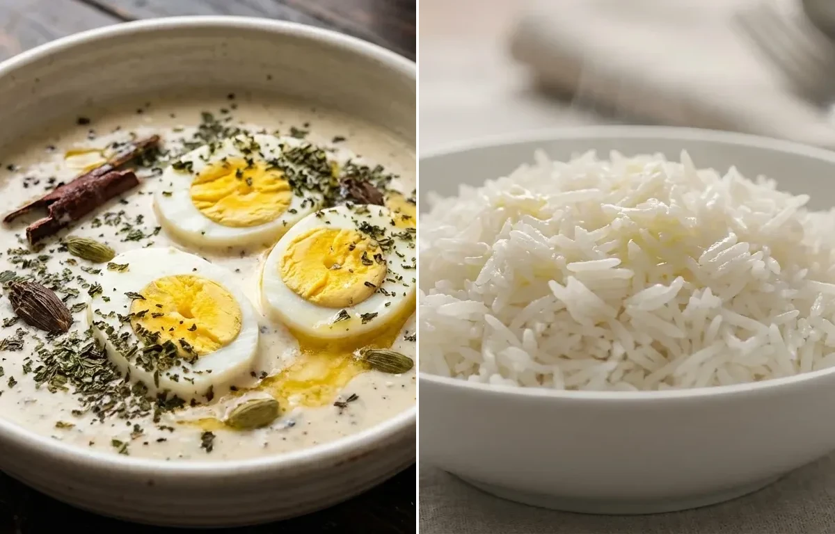 Egg Yakhni with Steamed Basmati Rice