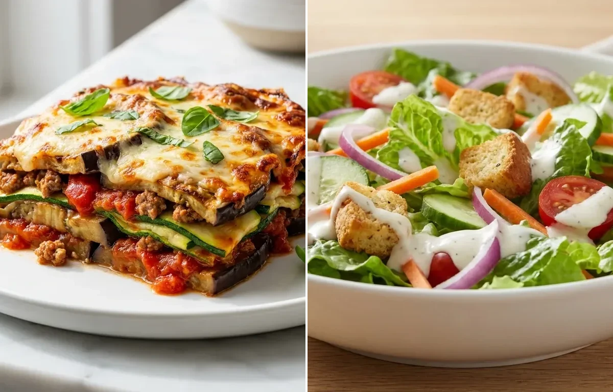 Eggplant Lasagna with Ground Beef Ricotta and Mozzarella