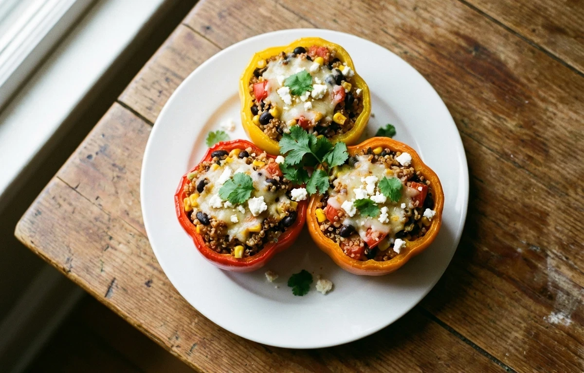 Quinoa Stuffed Bell Peppers with Simple Green Salad