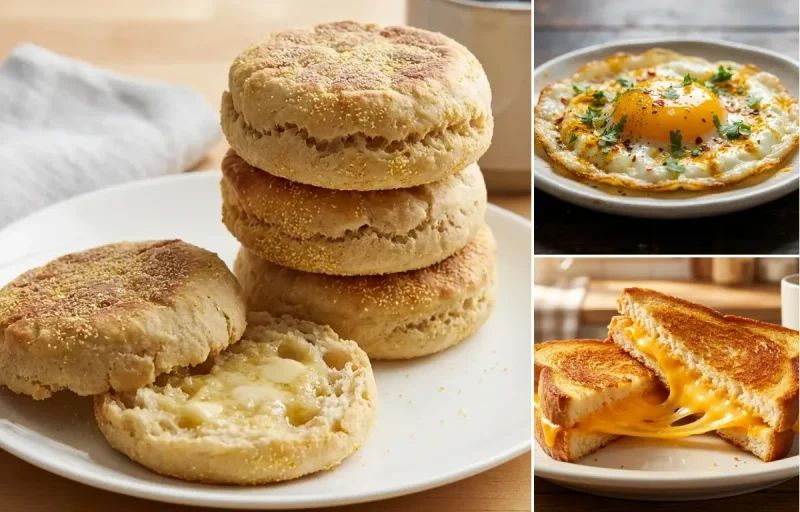 English Muffins with Fried Egg and Grilled Cheese