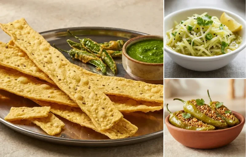 Fafda with Papaya Sambharo and Bharela Marcha