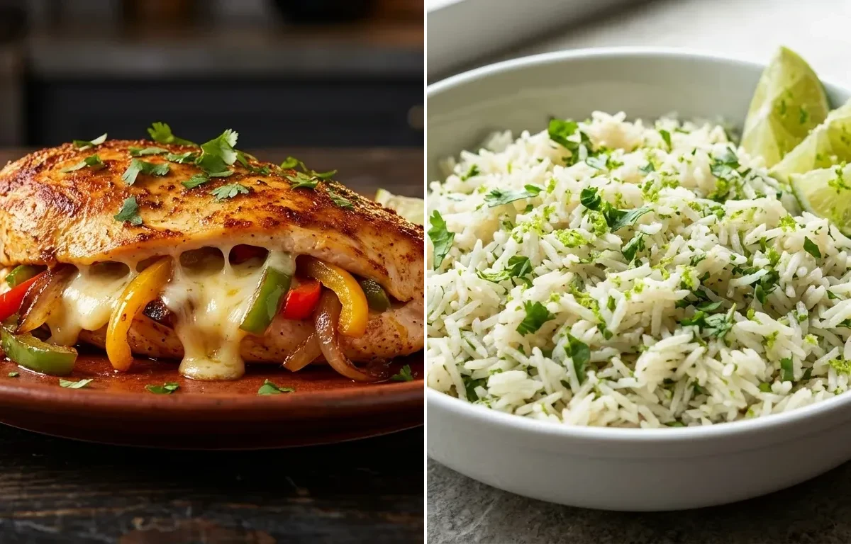 Fajita Stuffed Chicken Breast with Cilantro Lime Rice