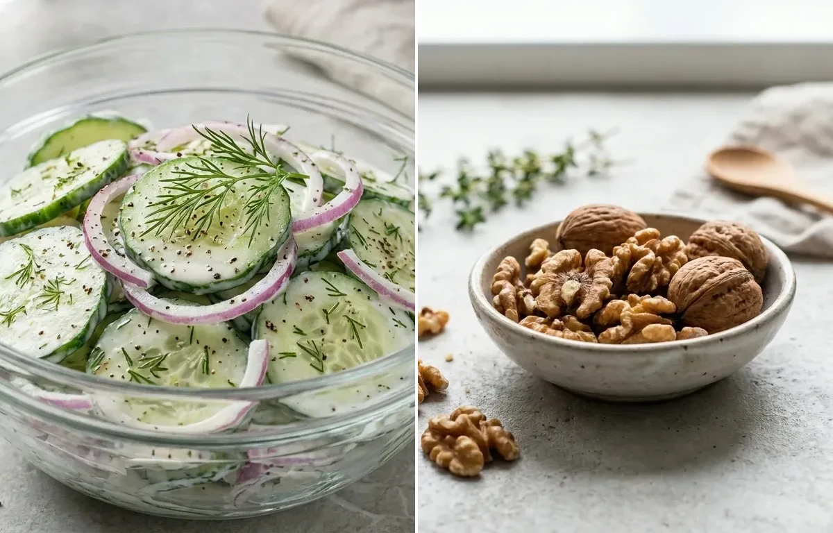 Farro Vegetable Bowl with Cucumber Salad and Walnuts Small Portion