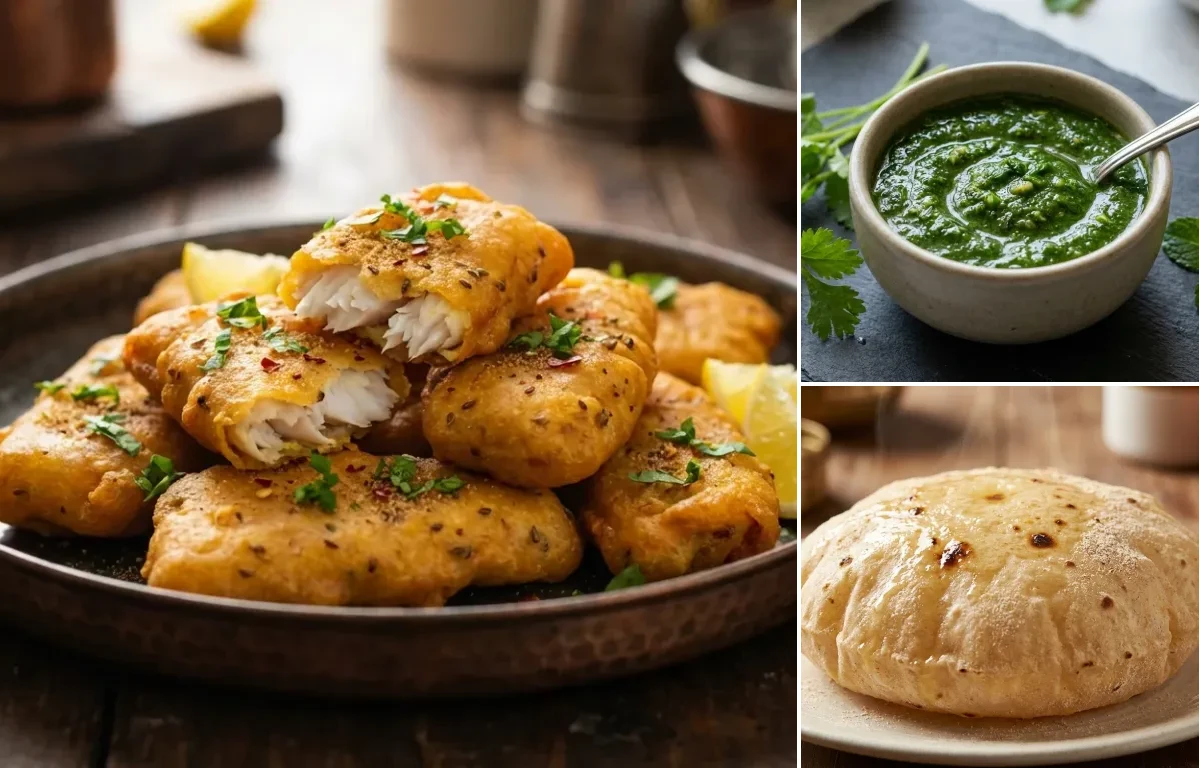 Fish Amritsari with Coriander Mint Chutney and Phulka