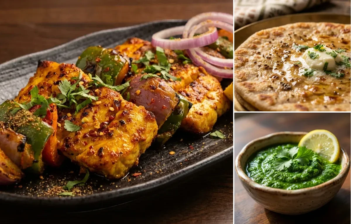 Fish Tikka with Ajwain Paratha and Coriander Chutney