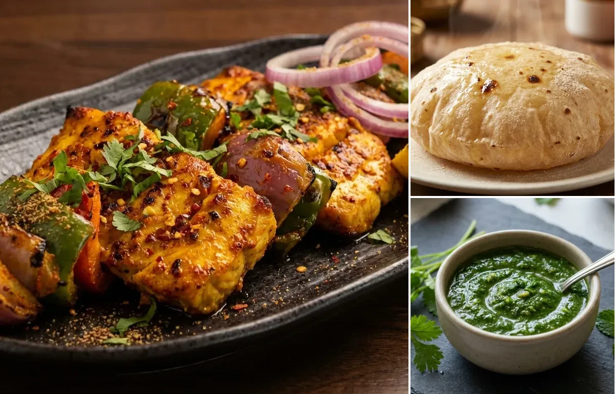 Fish Tikka with Phulka and Coriander Mint Chutney