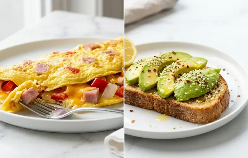 Four Egg Omelet with Cheese Ham and Peppers