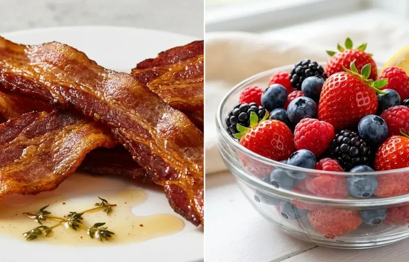 Pan-Fried Bacon with Mixed Fresh Berries