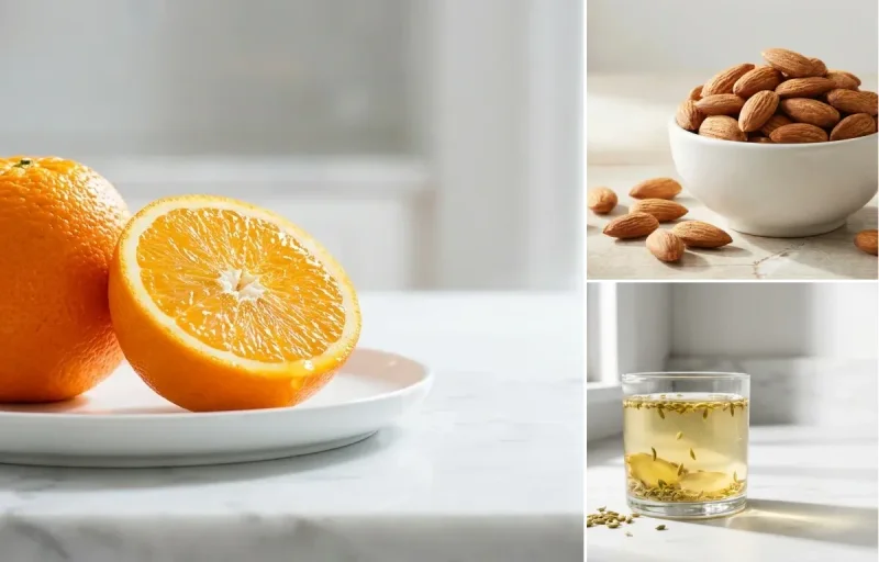Orange with Handful of Almonds with Fennel Water
