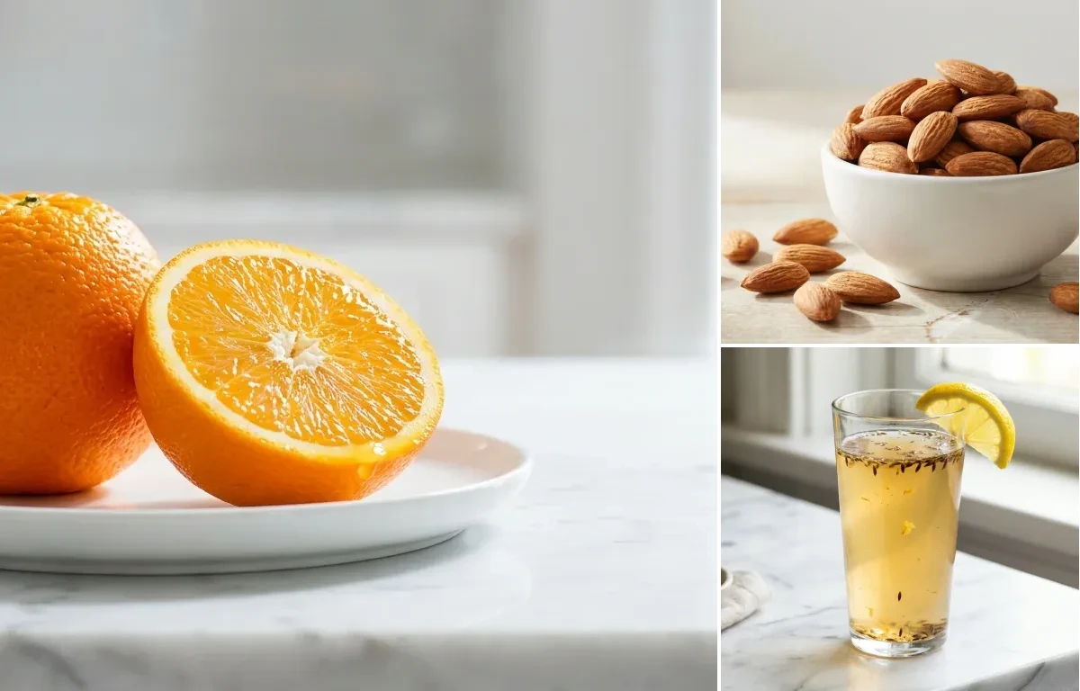 Orange with Handful of Almonds with Jeera Water