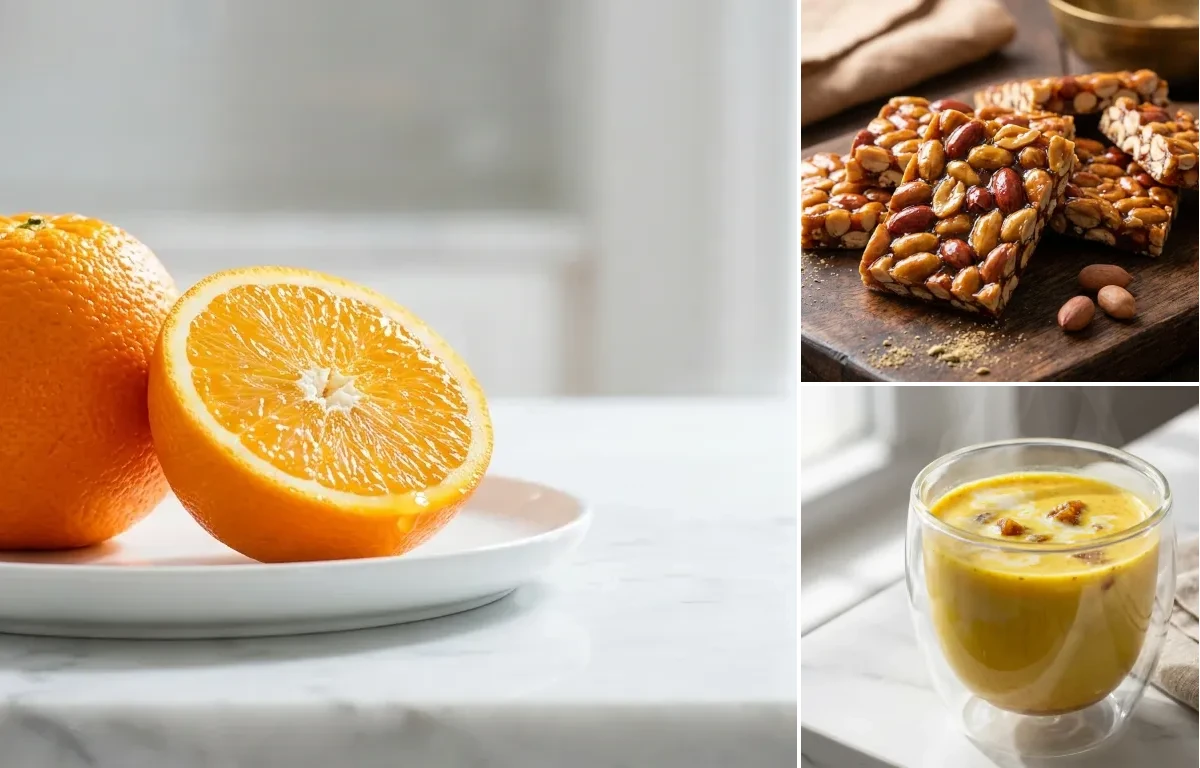 Orange with Palli Chikki with Milk