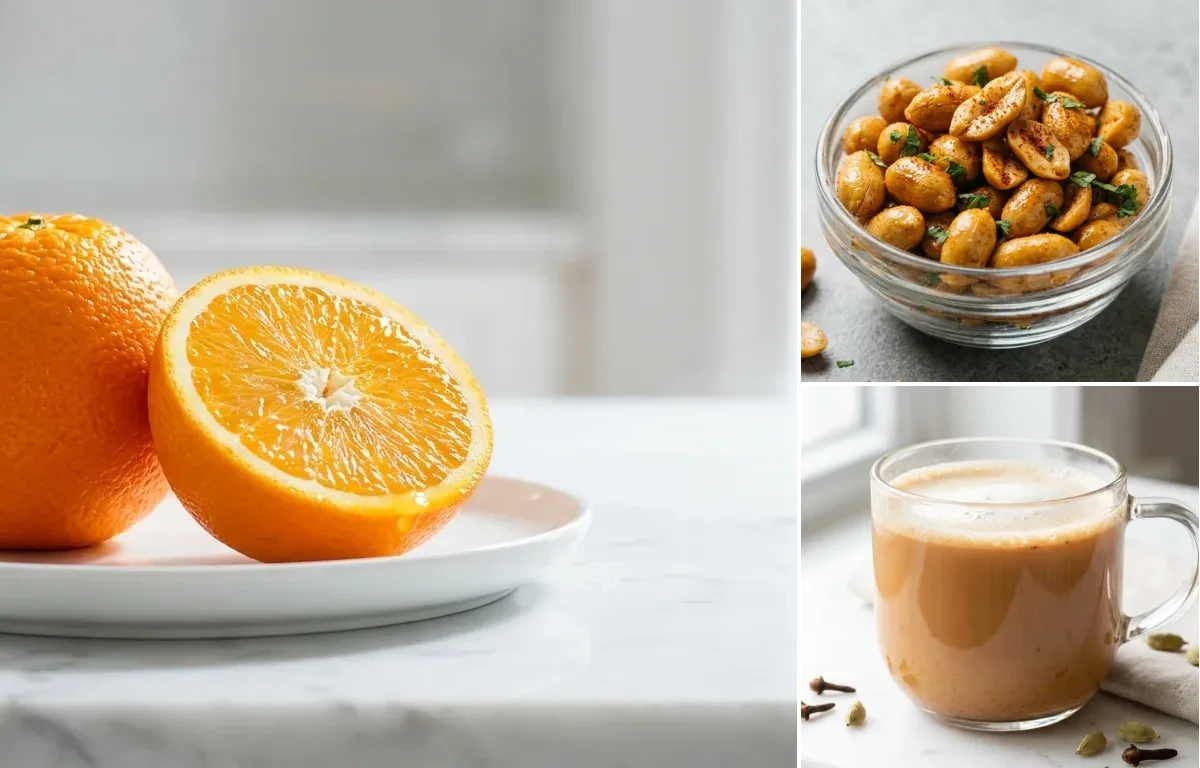 Orange with Roasted Peanuts with Masala Chai
