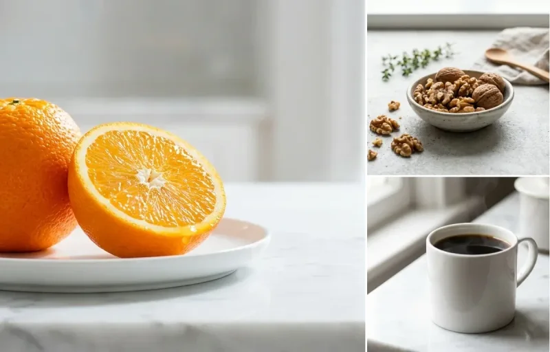 Orange with Walnuts Small Portion with Black Coffee